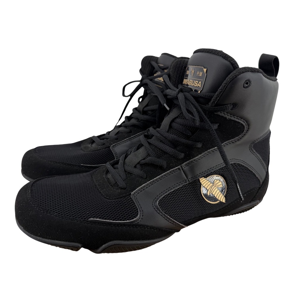 Hayabusa Pro Boxing Shoes Mens 10 Black Gold Mid Top Lightweight Training Boots